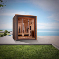 Golden Designs Visby 3 Person Outdoor-Indoor Hybrid Full Spectrum Sauna (Canadian Red Cedar Interior)