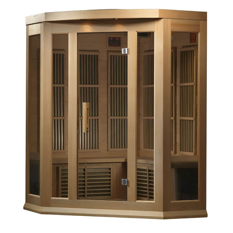 Maxxus 3-Person Corner Infrared Sauna (Low EMF FAR) (Canadian Hemlock)